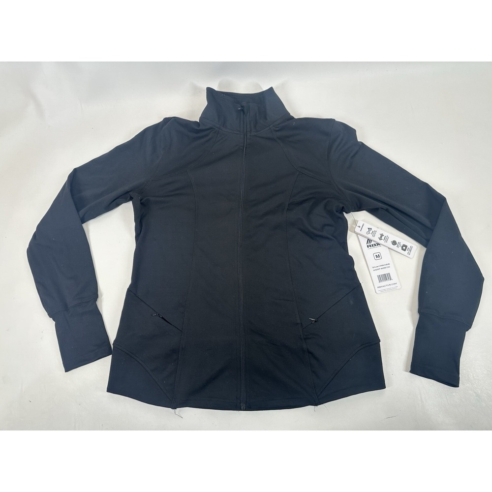 Reebok Running Jacket Thumb Holes Women's‎ Size M NWT Black Full Zip Fitted